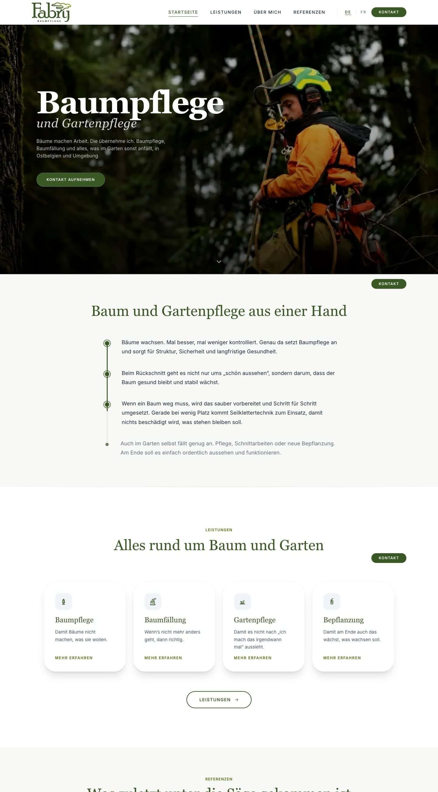 Fabry Baumpflege, the top of the site on desktop