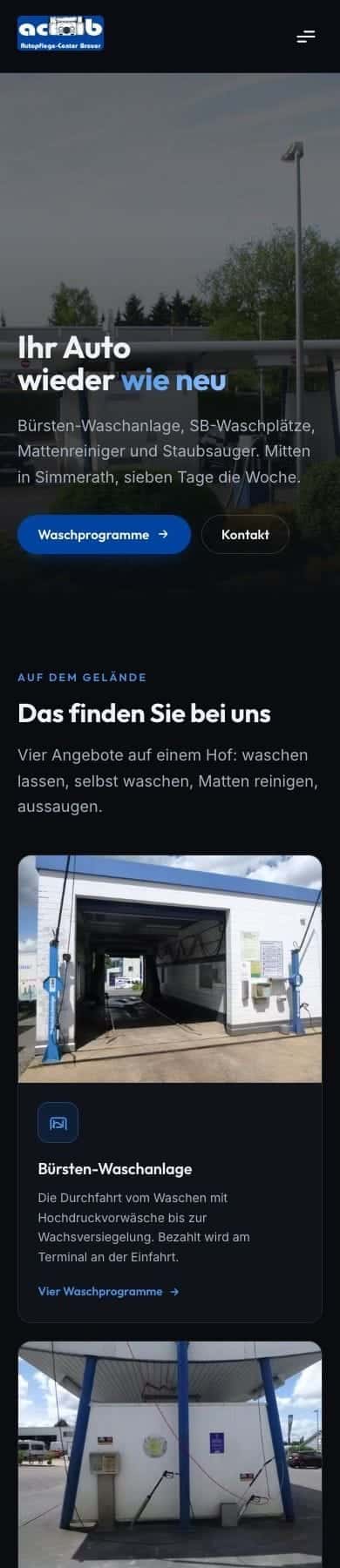 ACB Waschanlage, the top of the site on a phone
