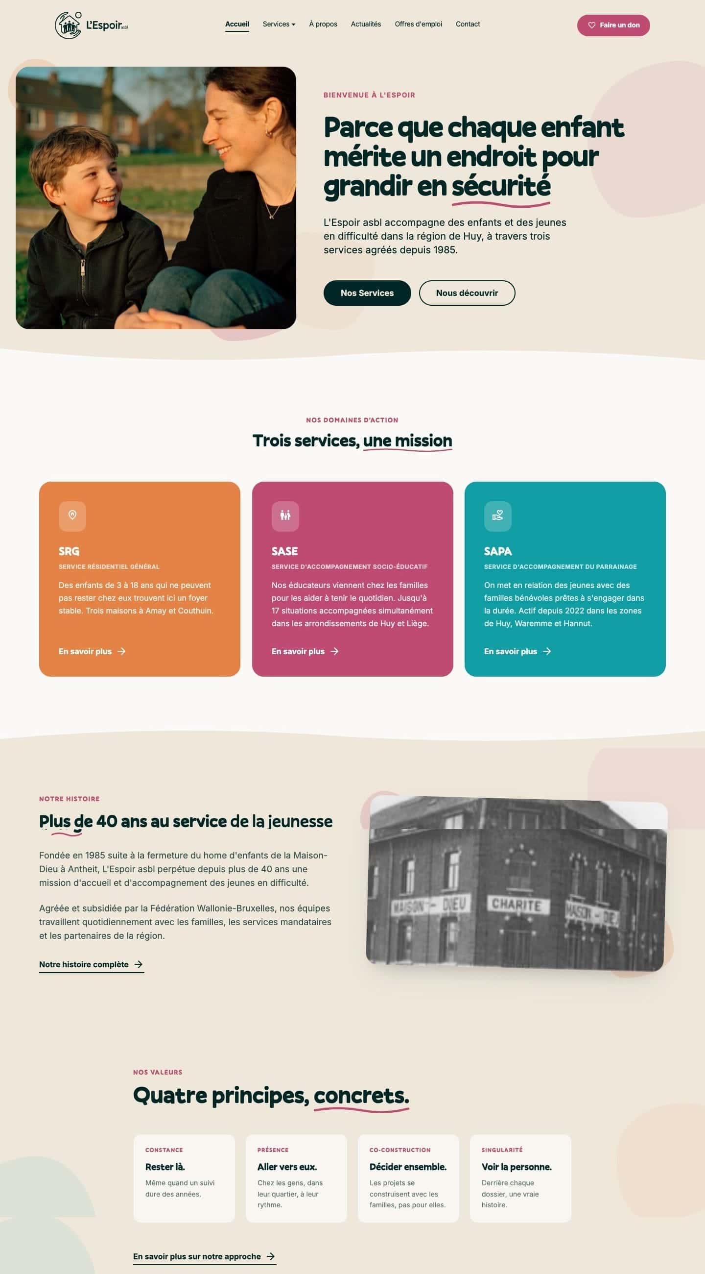L'Espoir, le début du site sur ordinateur